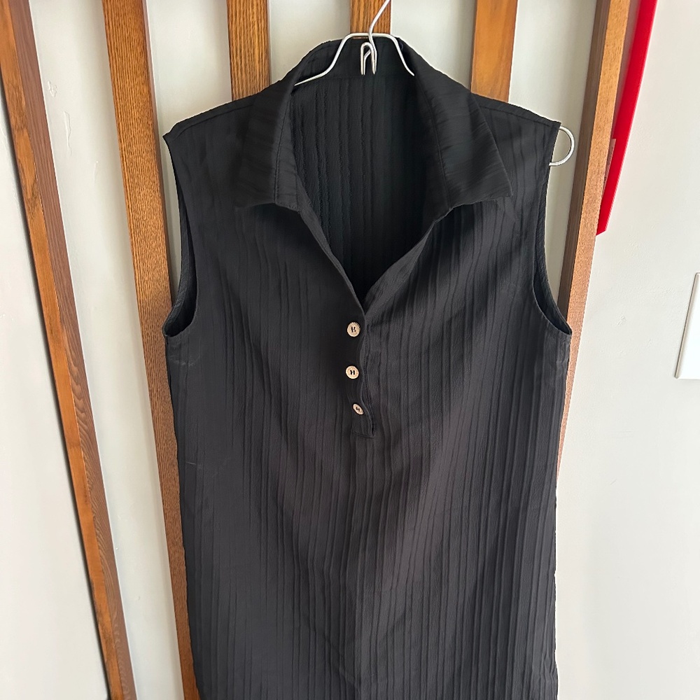 Cupshe Black Collared Sleeveless Mini Dress L/Black-Brand New, Tags on